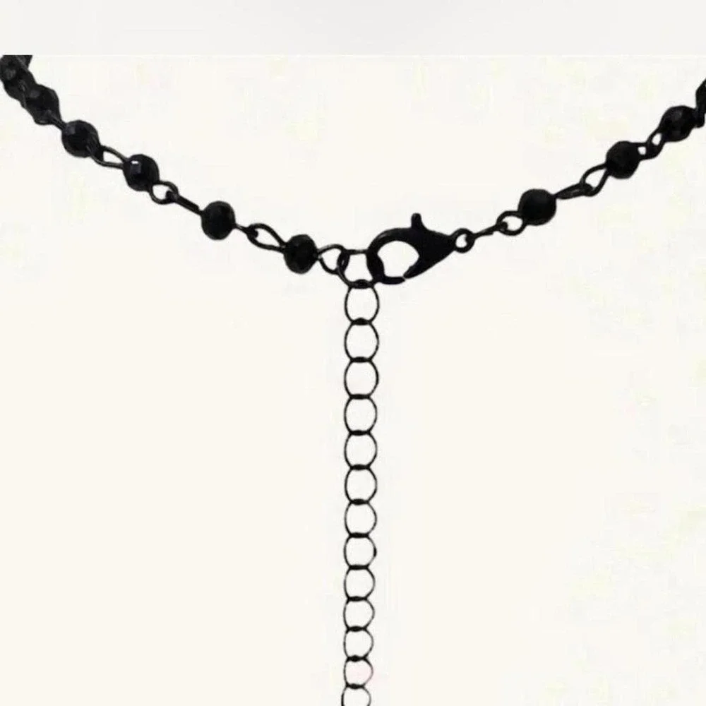 Black Beaded Cross Necklace - 2 piece - with adjustable chains